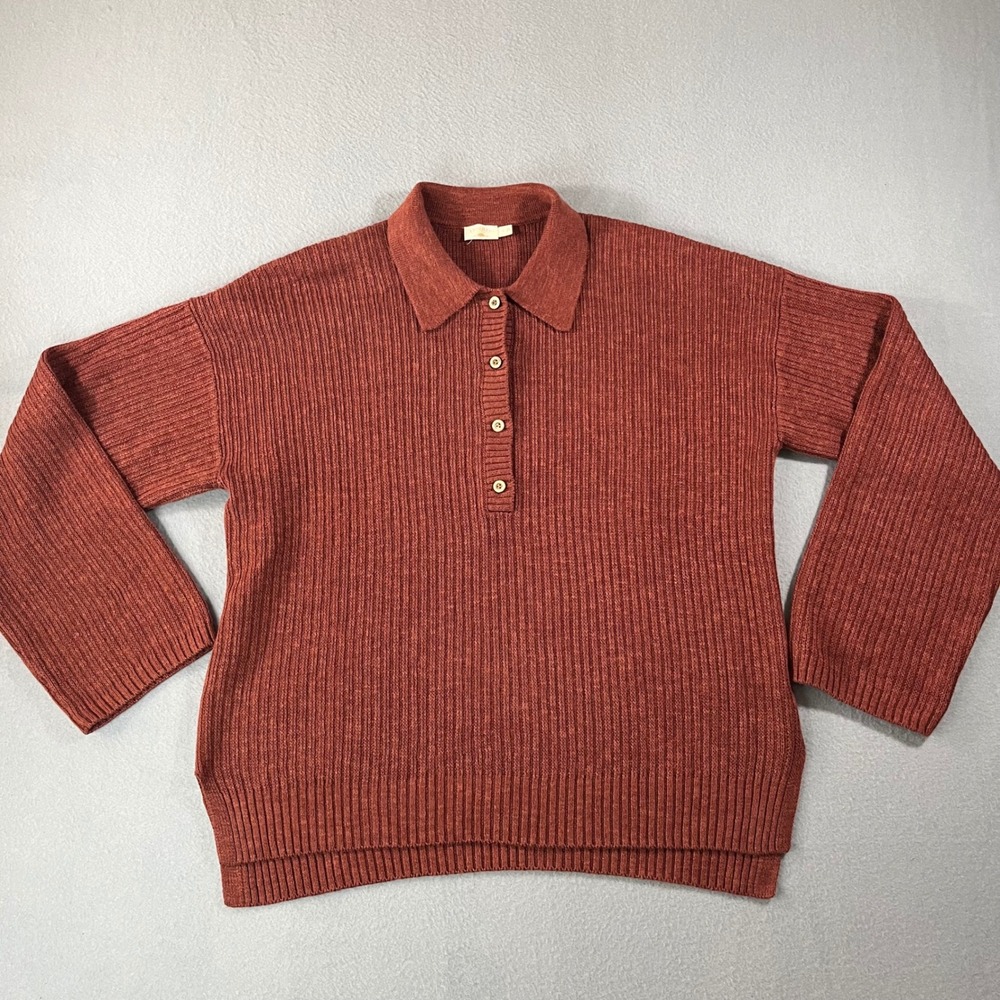 Faherty Miramar smoked paprika Linen Organic Cotton Ribbed Polo Sweater L Womens - Picture 4 of 12